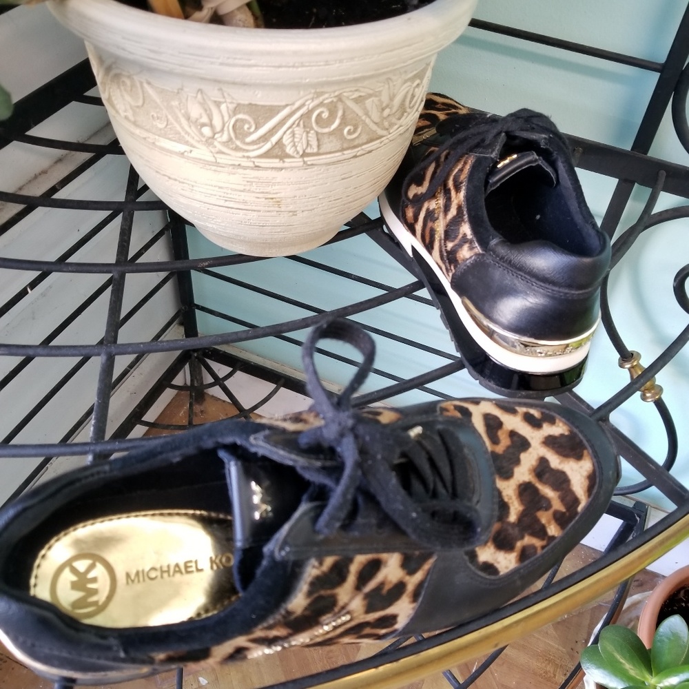 michael Kors allie leather leopard sneakers